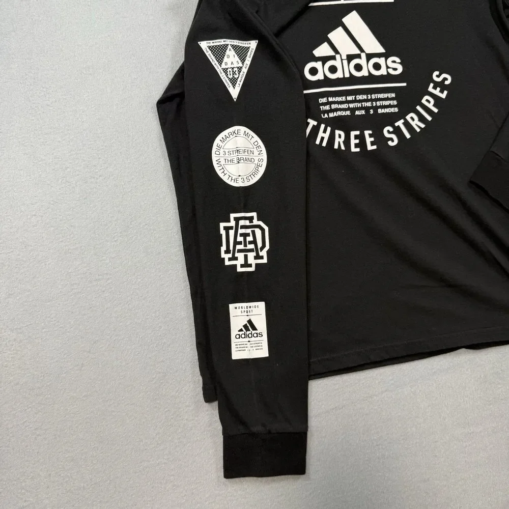 Adidas Black Long Sleeve Performance Tee Shirt Medium Climalite Three Stripes